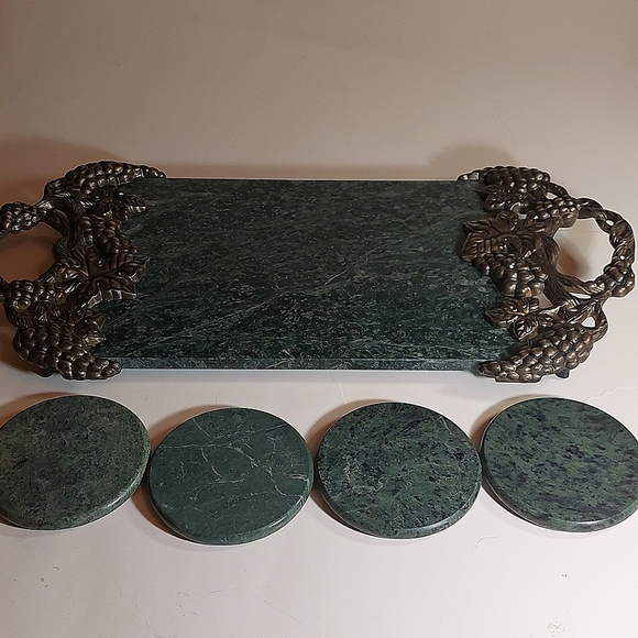 Godinger Silver Plated Green Marble Serving Tray Charcuterie